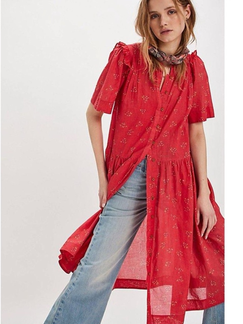 FREE PEOPLE // Bella Mae Red Floral Midi Dress